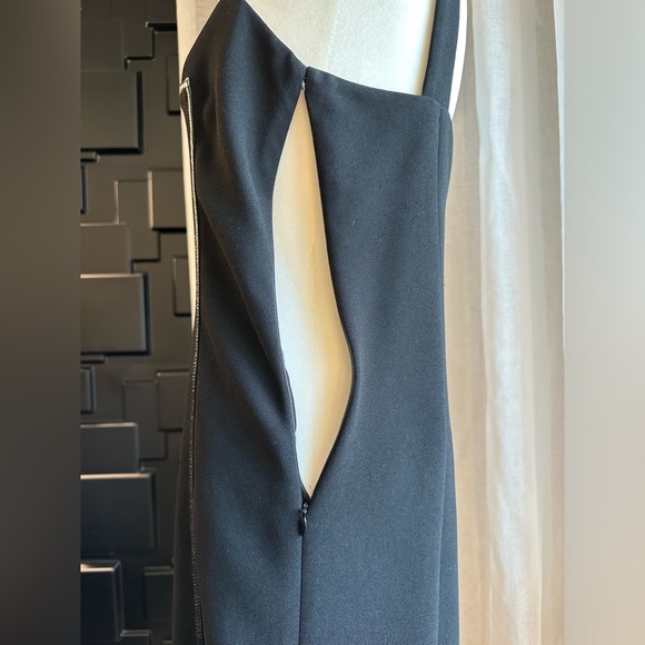 MaxMara black midi dress with leather trim 8 square neckline lbd - Picture 6 of 12